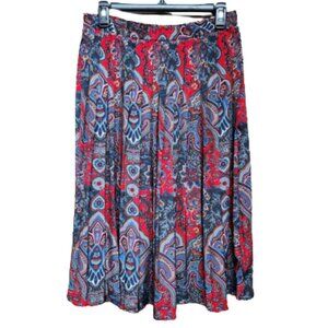 VTG Alfred Dunner Full Pleated Skirt Paisley Print Red Blue Patriotic